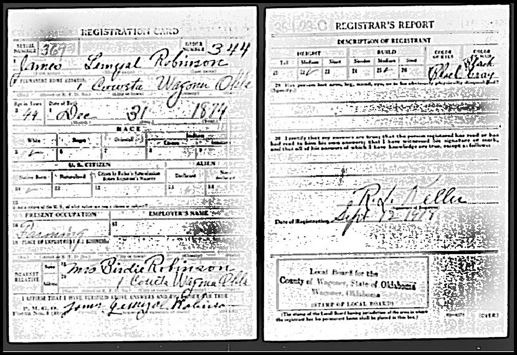 Robinson, James Lemyal - WWI Draft Registration